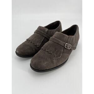 Hotter Comfort Concept Seaton Shoes Sz 8.5M Gray Suede Kiltie Monkstrap